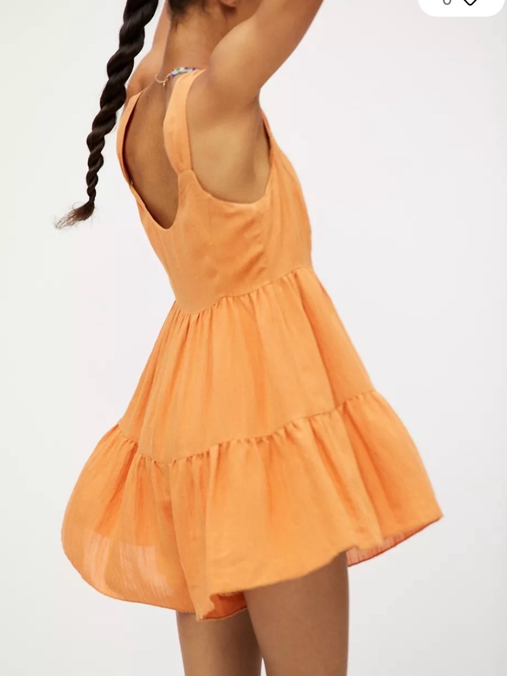 Urban Outfitters Pia Tiered Crinkle Orange Button-Front Romper Sz XS - Picture 2 of 9
